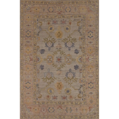 Oushak Turkish Vegetable Dye Area Rug Handmade Beige Wool Carpet - 6'2"x 8'10"