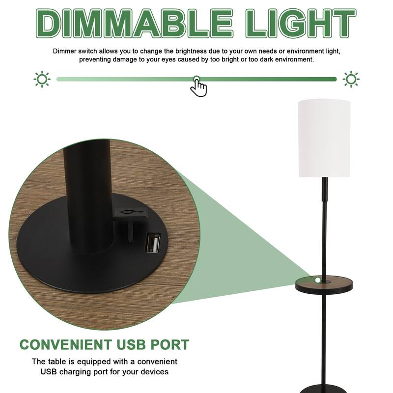 57" Traditional Iron Tray Table Floor Lamp with Linen Drum Shade