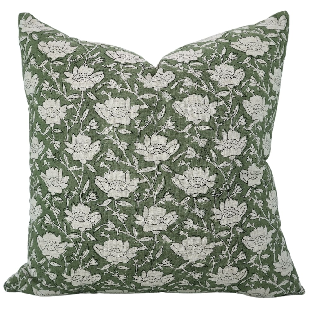 Fabdivine Floral Block Print Linen Cushion Cover Vintage Rustic Home Accent, Dhruv