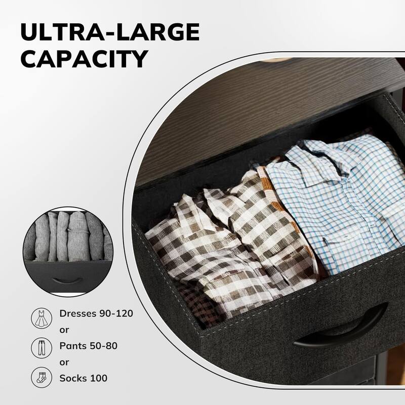 9 Drawers Dresser for Bedroom, Tall Fabric Closet Chests Organizer Tower Furniture with Wooden Top