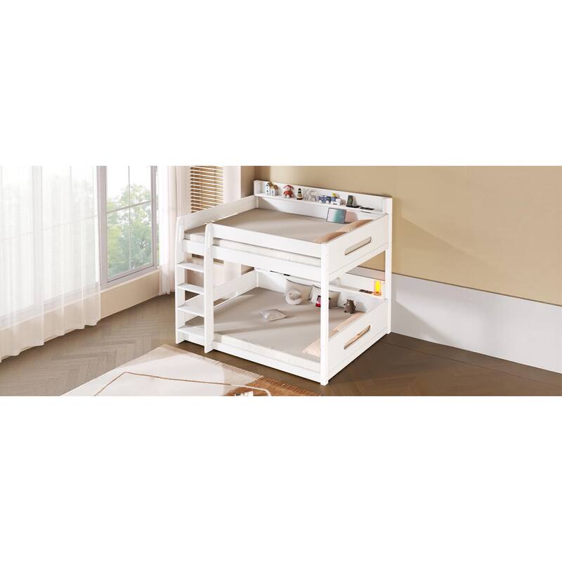 Roomfitters Queen Over Queen Bunk Bed with Storage Shelves and USB Ports