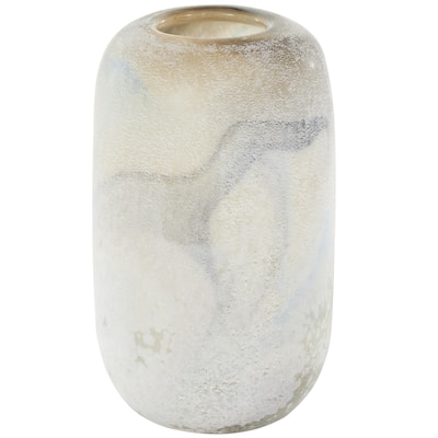Glass Distressed Decorative Vase with Blue and Tan Texturing - Cream - Roche River Decor