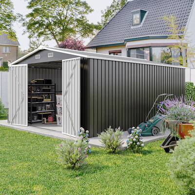 10X14 FT Outdoor Storage Shed with 3 Lockable Doors, 4 Vents