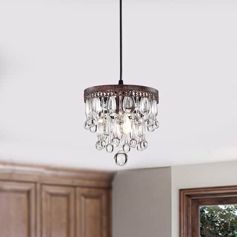 Shiroh Antique Copper 1-Light 5-Tier Hanging Crystals Pendant Light