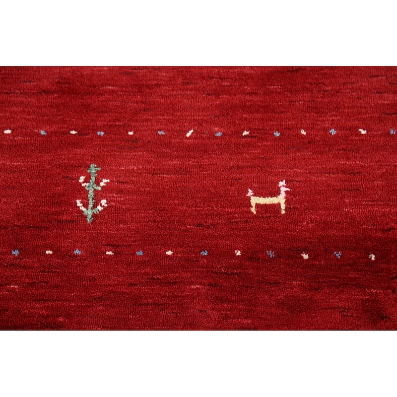 Gabbeh Oriental Area Rug Hand-Knotted Tribal Red Wool Carpet - 6'6"x 9'8"