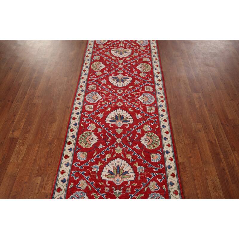 Red Kazak Runner Rug Handmade Traditional Wool Carpet - 2'9" x 9'8"