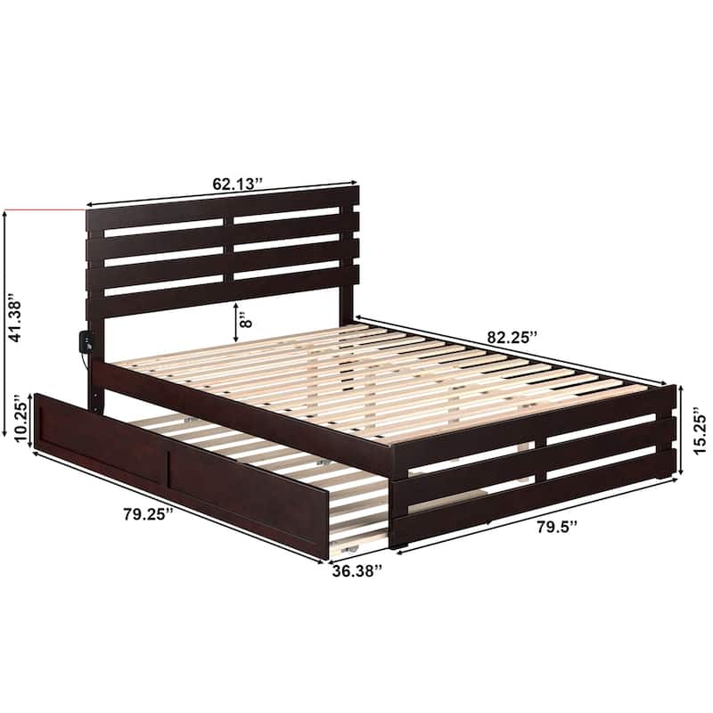 Oxford Queen Bed with Footboard and Twin Extra Long Trundle in Espresso