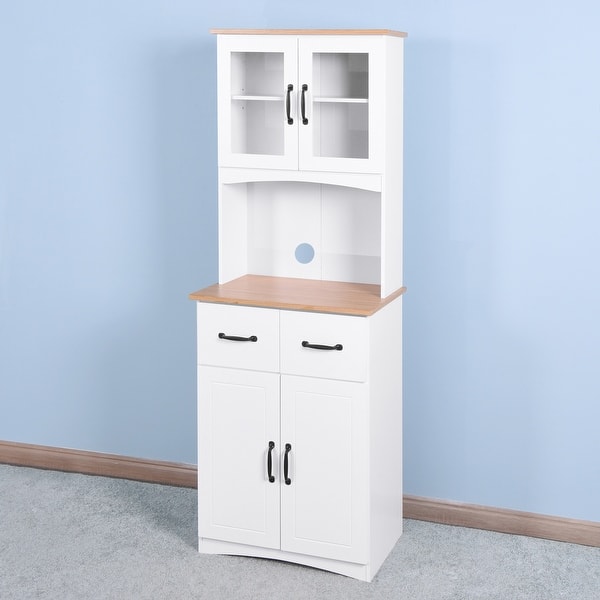 Wooden Kitchen Cabinet White Pantry Room Storage Microwave Cabinet with ...