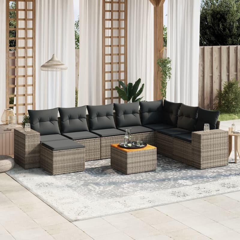 vidaXL Garden Sofa Set Black - Gray 9 Piece Set