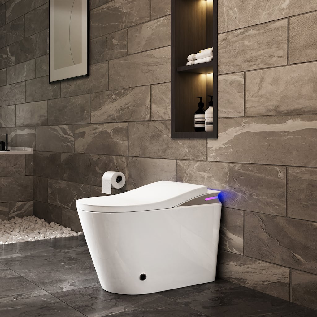 Smart Toilet with Bidet, Auto Open/Close Lid, Heated Seat, Foam Shield, Integrated Tank with Pump, ADA, Elongated One-Piece