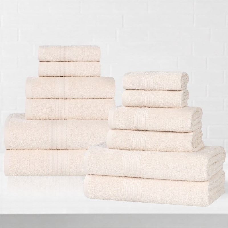 Superior Eco-Friendly Sustainable Cotton 12-Piece Bathroom Towel Set - Ivory