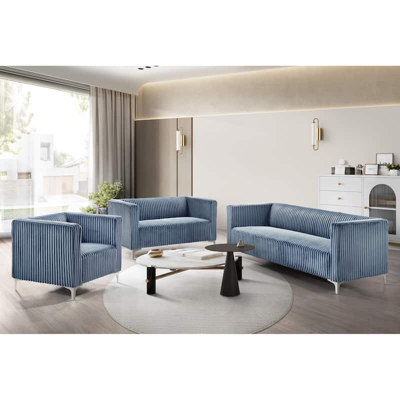 Clayfell Gavin Velvet Square Arm Chair/ Loveseat/ Sofa - Accent Chair , Loveseat and Sofa - Blue