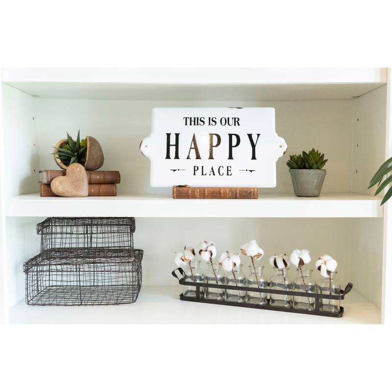 7 Glass Bottles on Metal Tray with Handles