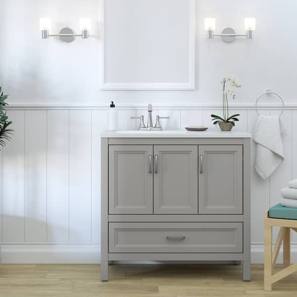 16 White Pedestal Modern Bathroom Vanity with Medical Cabinet, Faucet and  Linen Cabinet Option