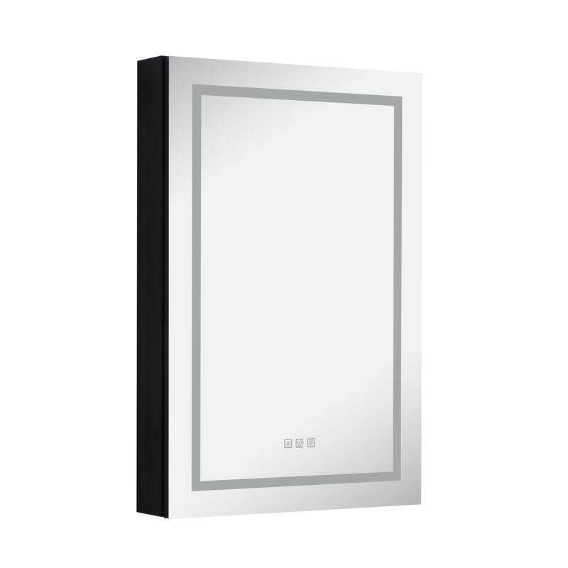 36"x24" LED Lighted Bathroom Medicine Cabinet with Mirror,Adjustable Shelves,Intelligent Switch Cabinet,Aluminum Frame - Black