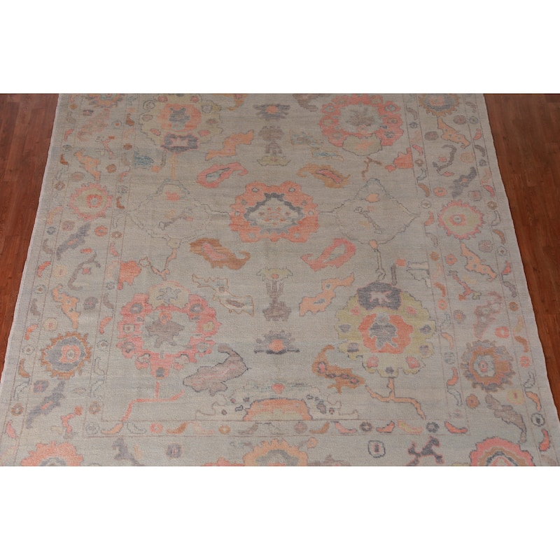 Hand Knotted Oriental 100% Wool Carpet Transitional All-Over Beige & Ivories Oushak Area Rug - 11' 9'' X 9' 4''