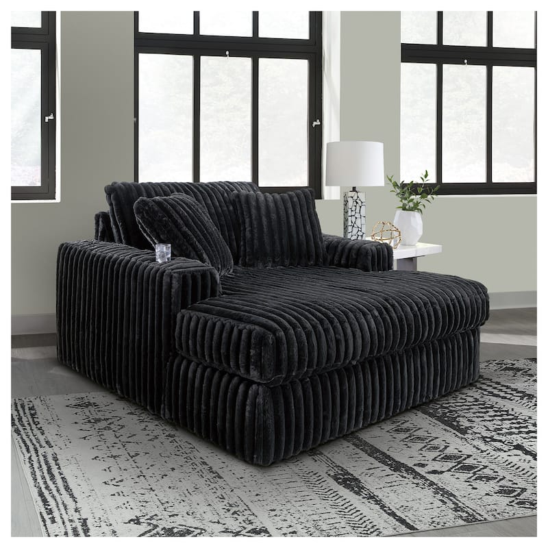 Signature Design by Ashley Midnight-Madness Black Oversized Chaise - 64"W x 68"D x 41"H - 64"W x 68"D x 41"H - Black