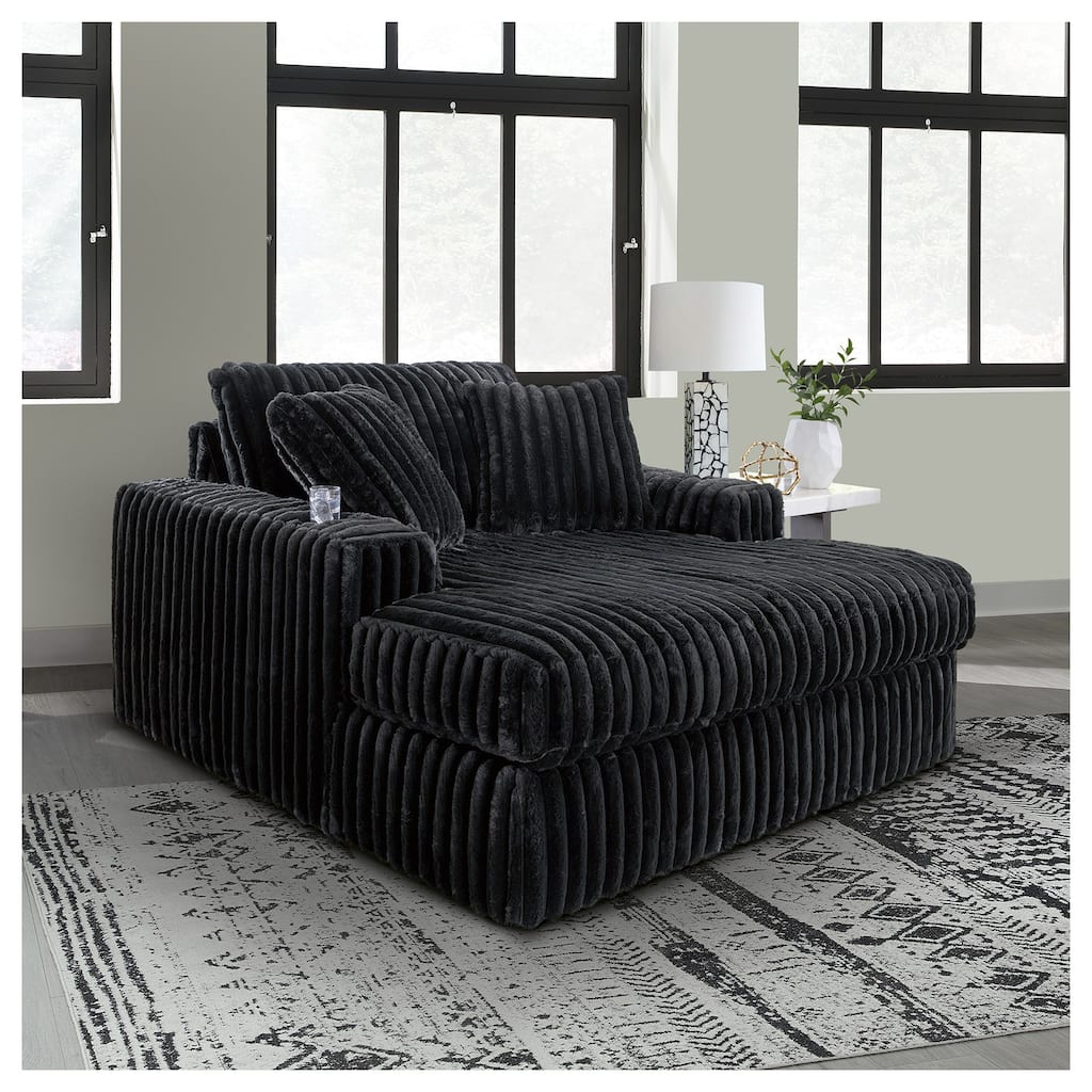 Signature Design by Ashley Midnight-Madness Black Oversized Chaise - 64"W x 68"D x 41"H