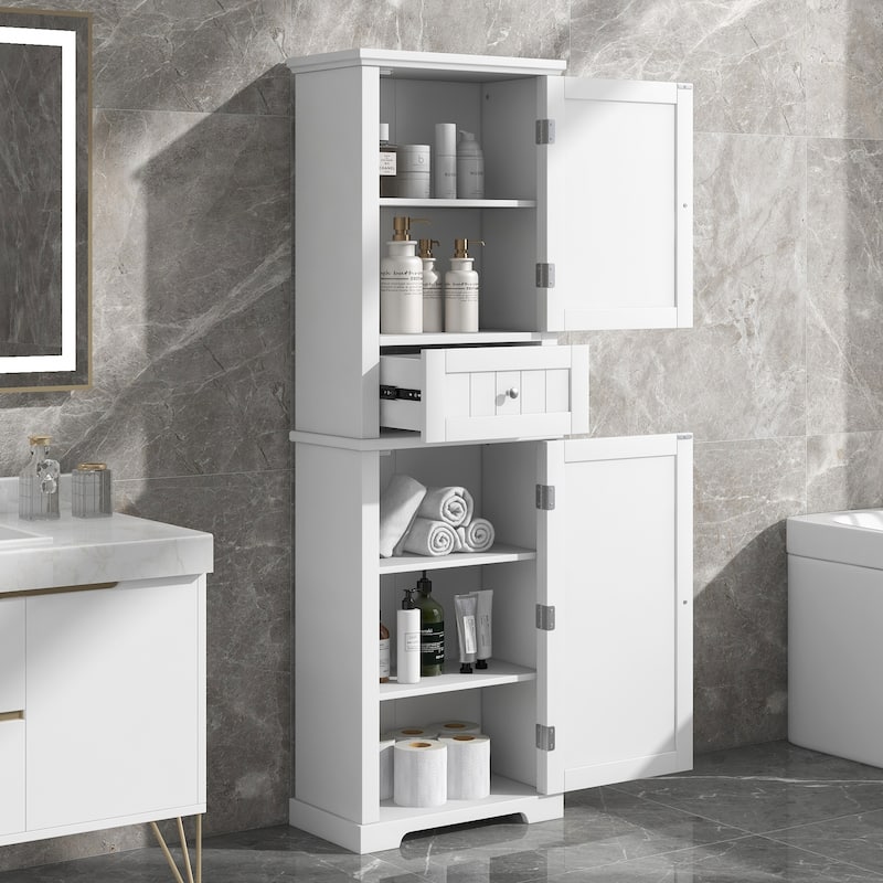 Bathroom Freestanding Storage Cabinet with Drawer and Adjustable Shelf