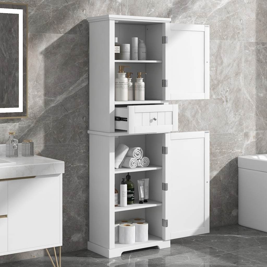 Freestanding Bathroom Storage Cabinet with Drawer and Adjustable Shelf
