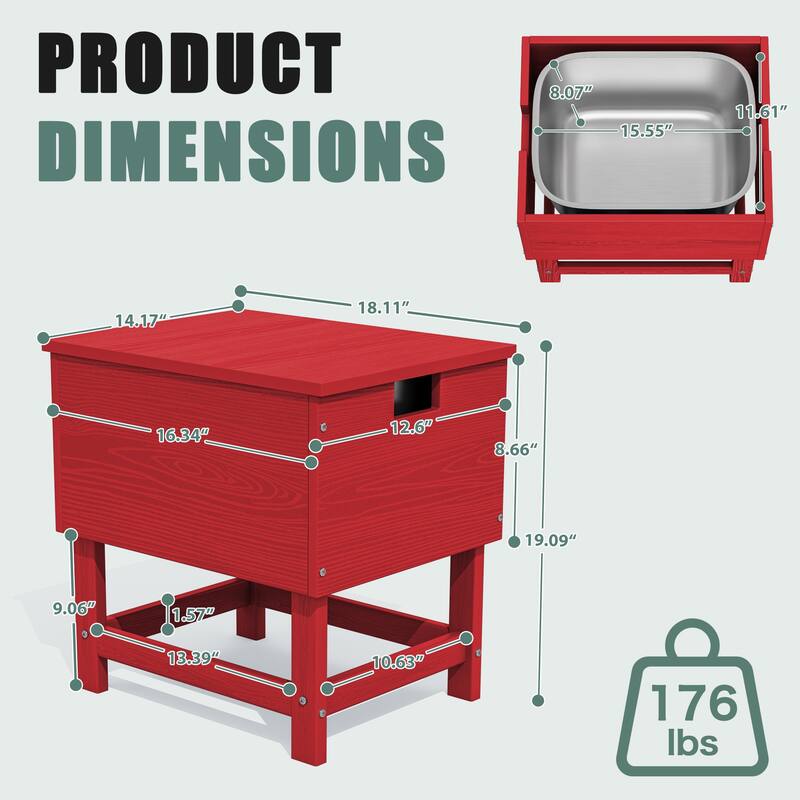 Outdoor Patio Weather Resistant HDPE Coffee & Side Table, Build-in Stainless Steel Cooler Bucket