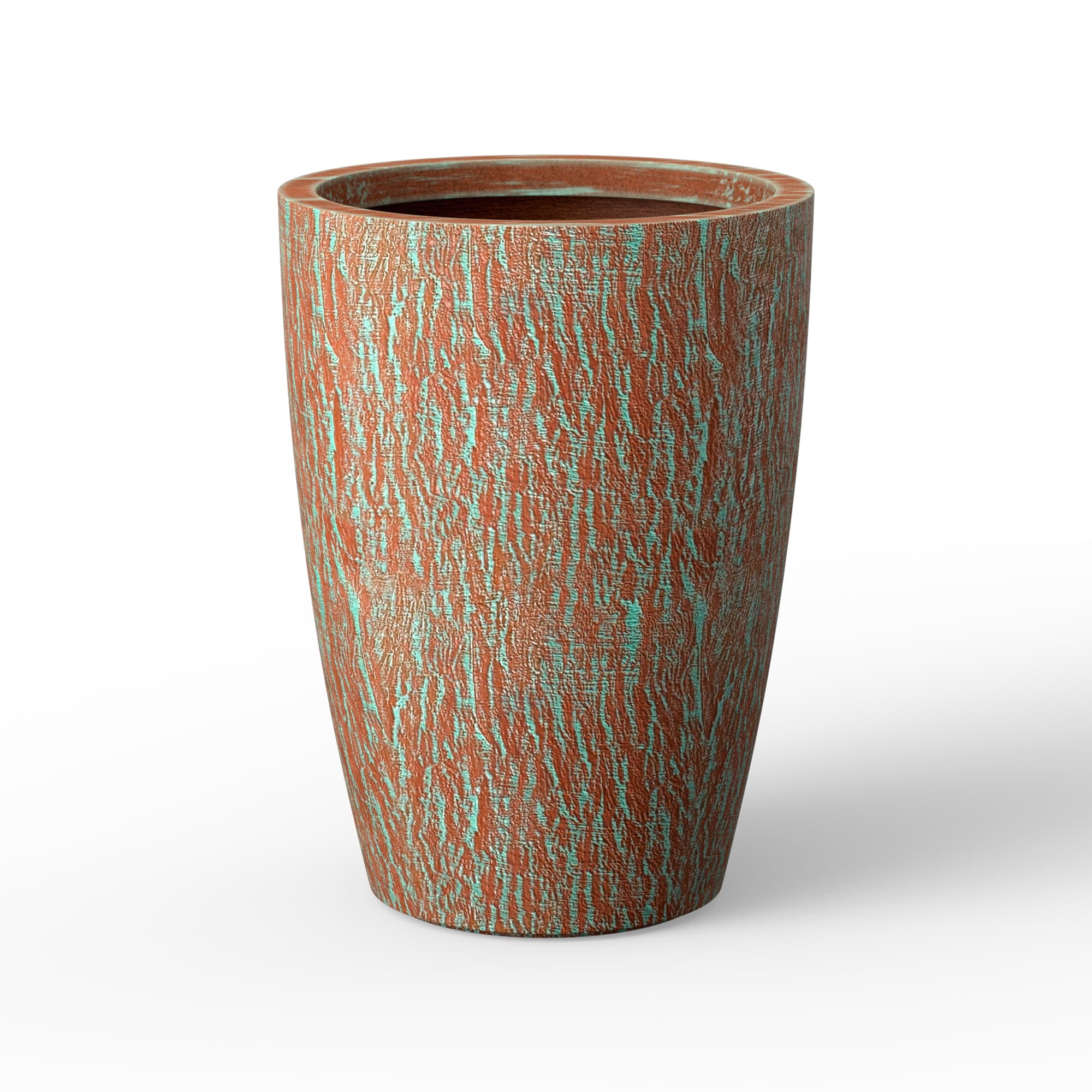 Concrete Tall Round Planter with Floral Pattern with Drainage Holes