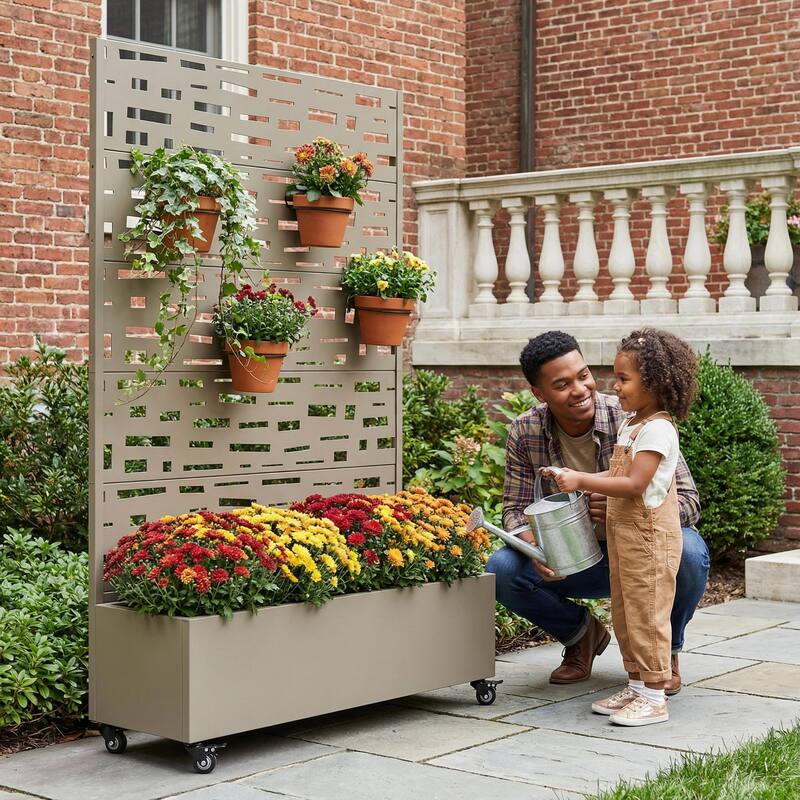 Raised Garden Bed Planter with Trellis Movable Planter Box with Lockable Wheels