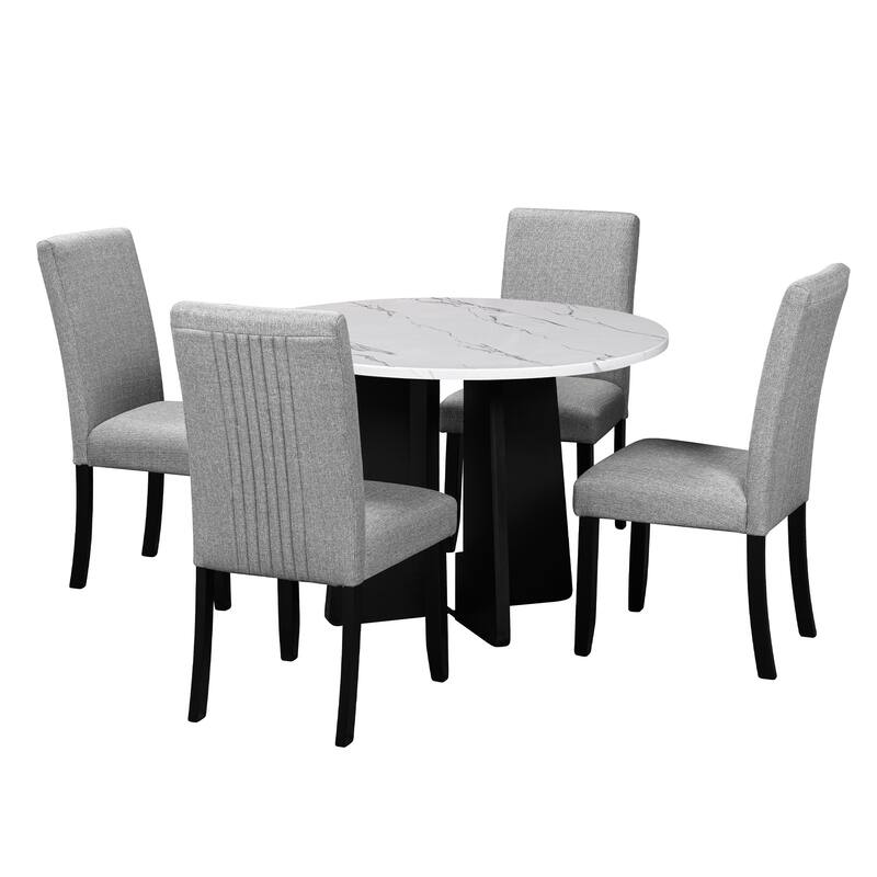 Roomfitters 5-Piece Round Dining Table Set, 43 Inch Modern Round Table with 4 Upholstered Chairs for Dining Room
