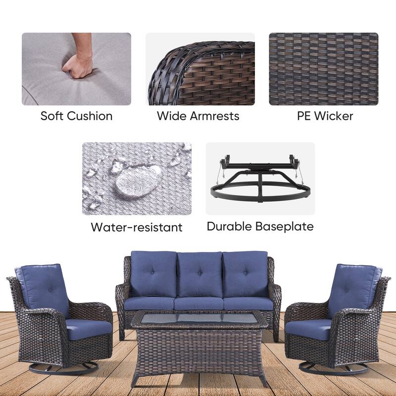Patio Sofa with Swivel Rocking Chair