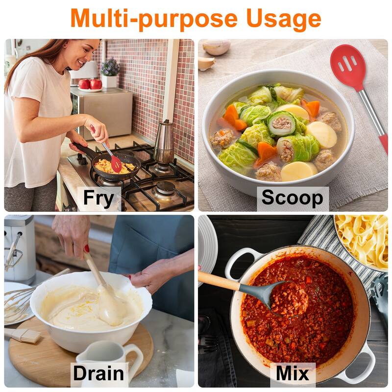 Silicone Cooking Spatulas and Spoons, Heat Resistant Cooking Utensils Set