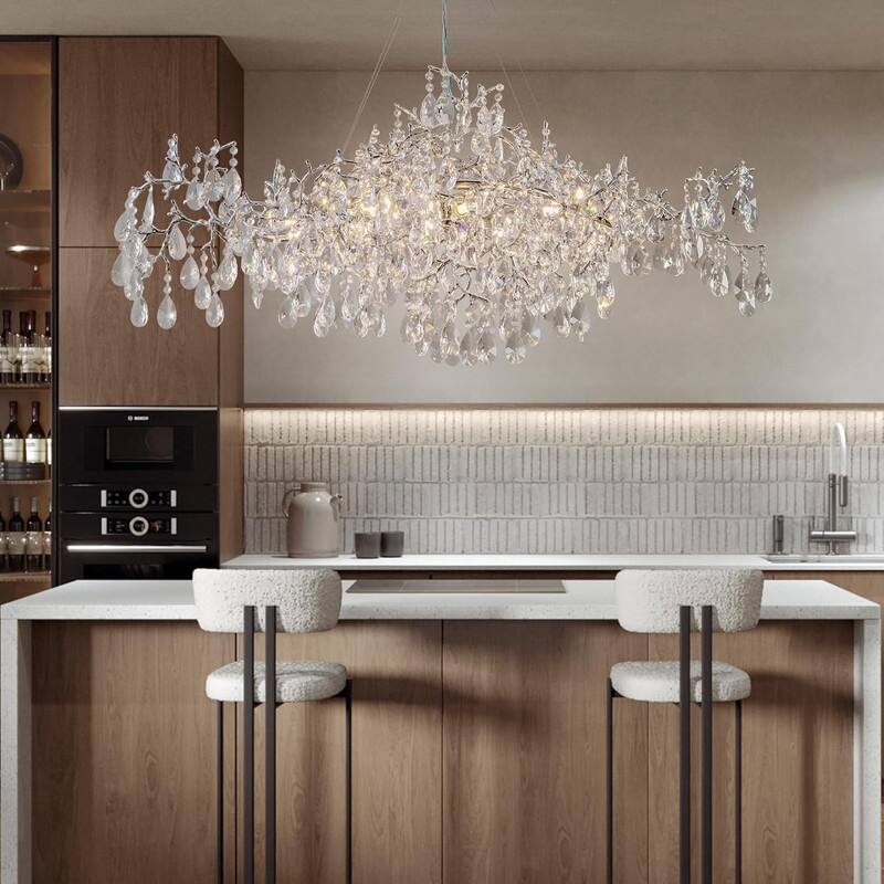 KAYLA 47.2" 14-Lights Gold Luxury Crystal Linear Chandelier - N/A