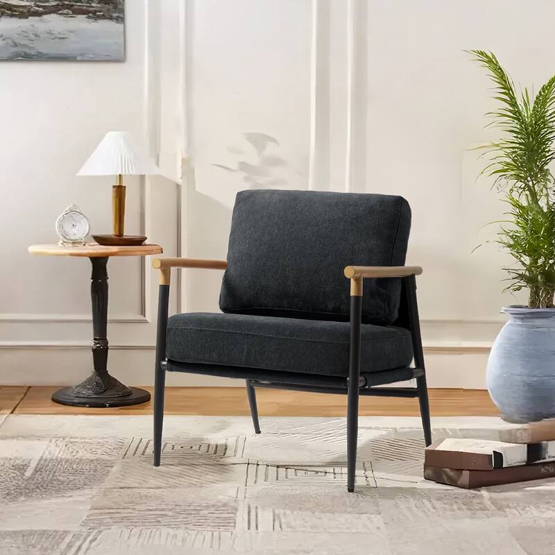 Modern Industrial Metal Frame Upholstered Accent Chair Armchair