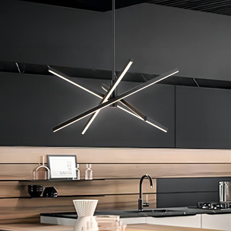 Black/ Gold Modern Aluminum LED Chandelier Linear Sputnik Ceiling Pendant Light for Living/ Dining Room/ Kitchen - Black