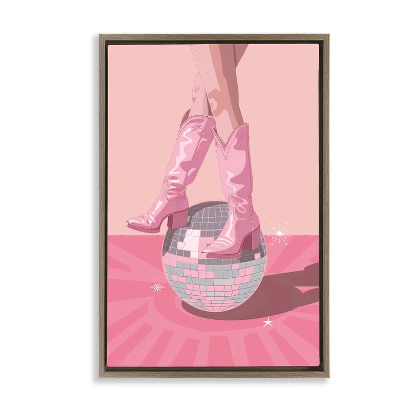 Stupell Pink Disco Cowgirl Balancing Framed Floater Canvas Wall Art Design By LSR Design Studio - 17 x 25 - Brown