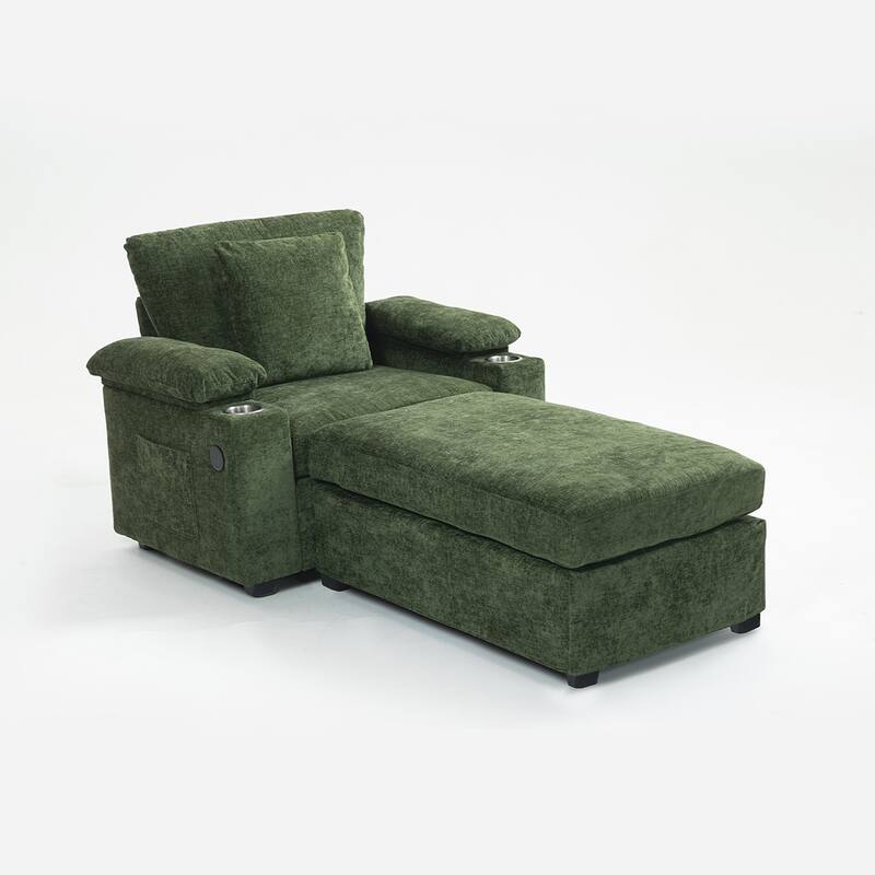 USB Charging Ports Oversized Arm Chair With Ottoman
