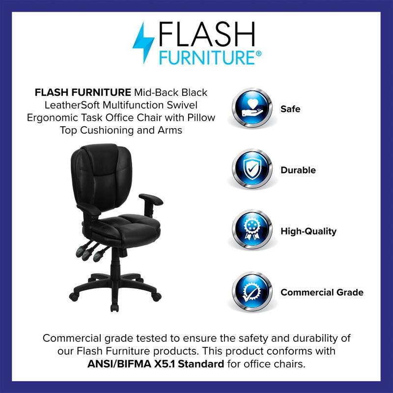 Mid-Back Multifunction Swivel Ergonomic Task Office Chair - 25.75"D x 19.75"W x 35" - 41"H