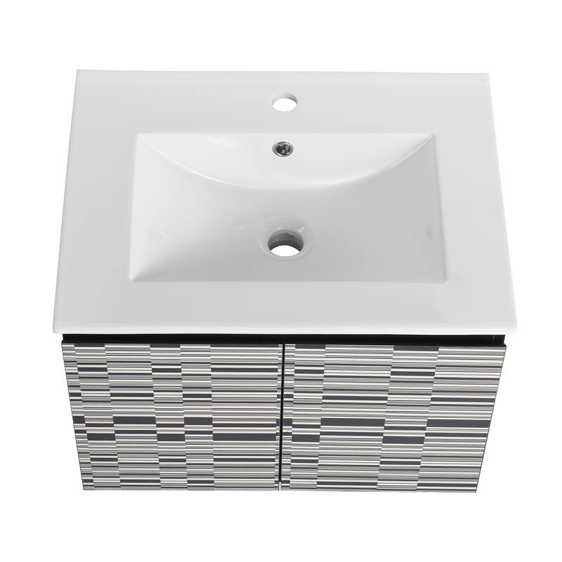24" Floating Wall-Mounted Bathroom Vanity with Soft-Close Doors, Ceramic Sink, Eco-Friendly Plywood Base