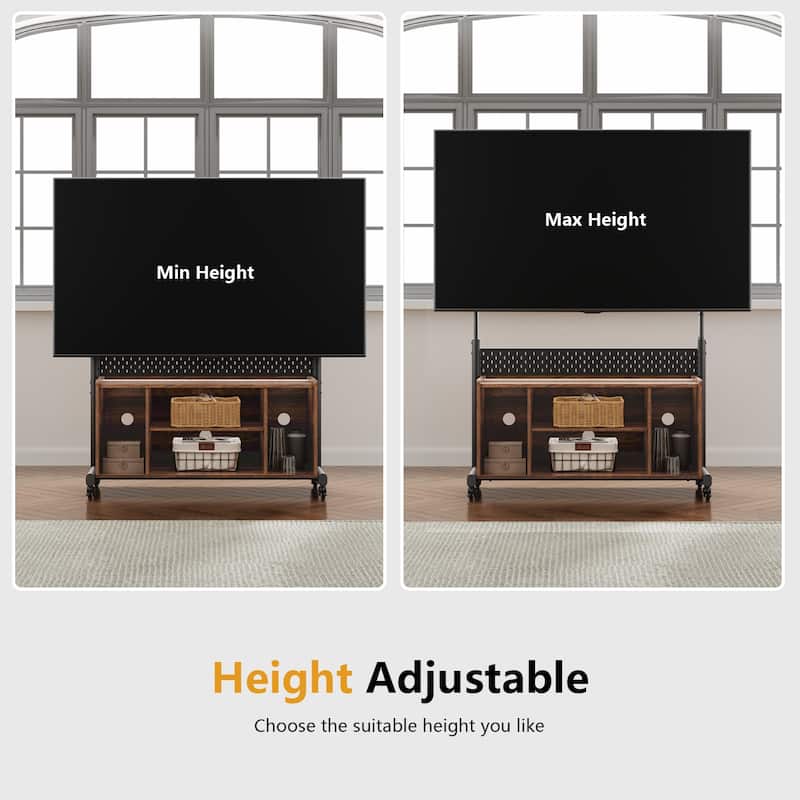 FITUEYES Sturdy Rolling TV Stand with Wheels for 50-85 Inch TVs with Open Shelves