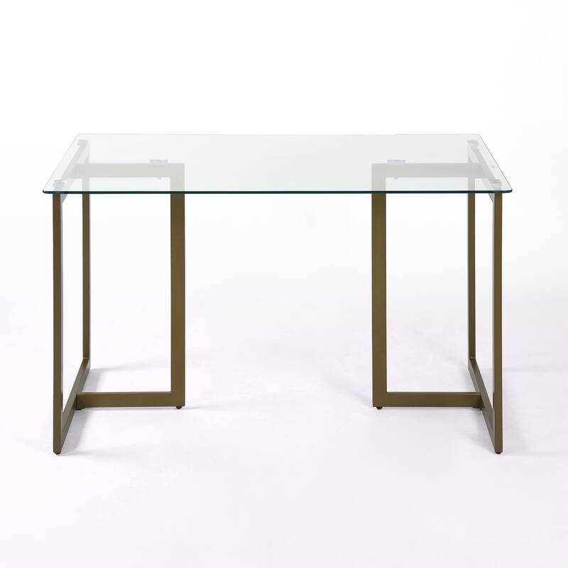 47 in.Tempered Glass Top Gold Base Elegant Dining Table