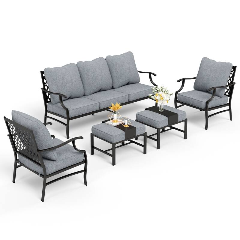 MAISON ARTS 4/5-Piece Patio Conversation Sets, Sofa Set with 2 xSingle Sofa Chairs, 1 x 3-seater Sofa and Coffee Table/Ottomans