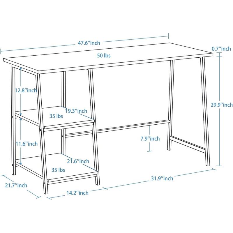 48" Smoky Oak Computer Desk with Storage Shelf Sturdy Writing Workstation for Home Office, Study & Small Spaces