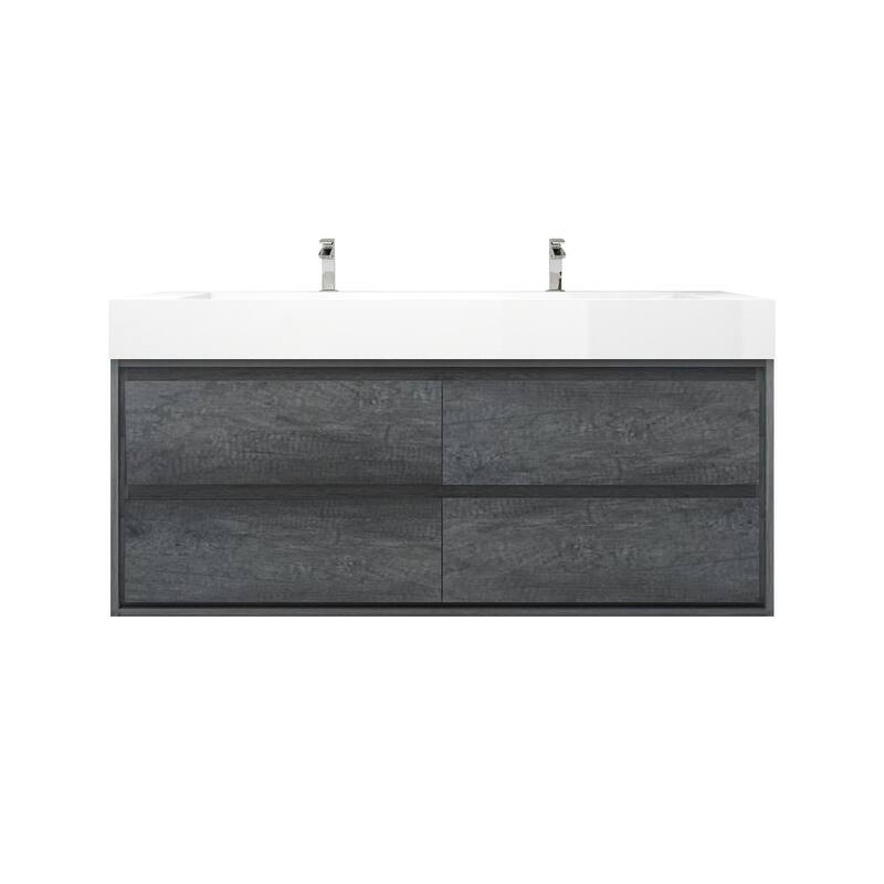 Victoria 60" Wall Mounted Modern Vanity with Double Acrylic Sink - 59.5'' - SmokeOak