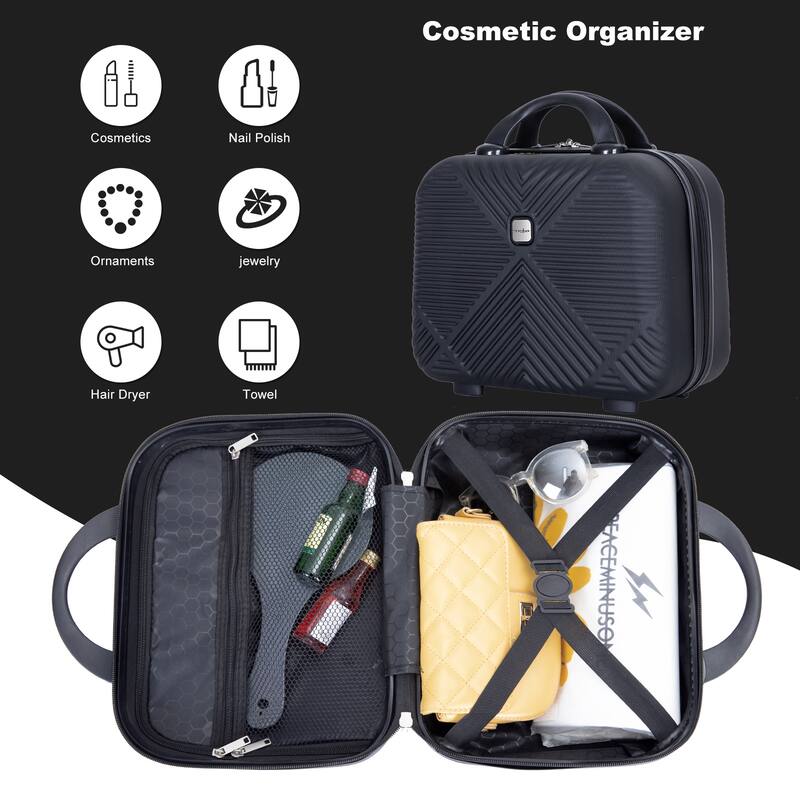 4-piece ABS Lightweight Suitcase Set with 14 inch Makeup Case, Aircraft Wheels (14/20/24/28)