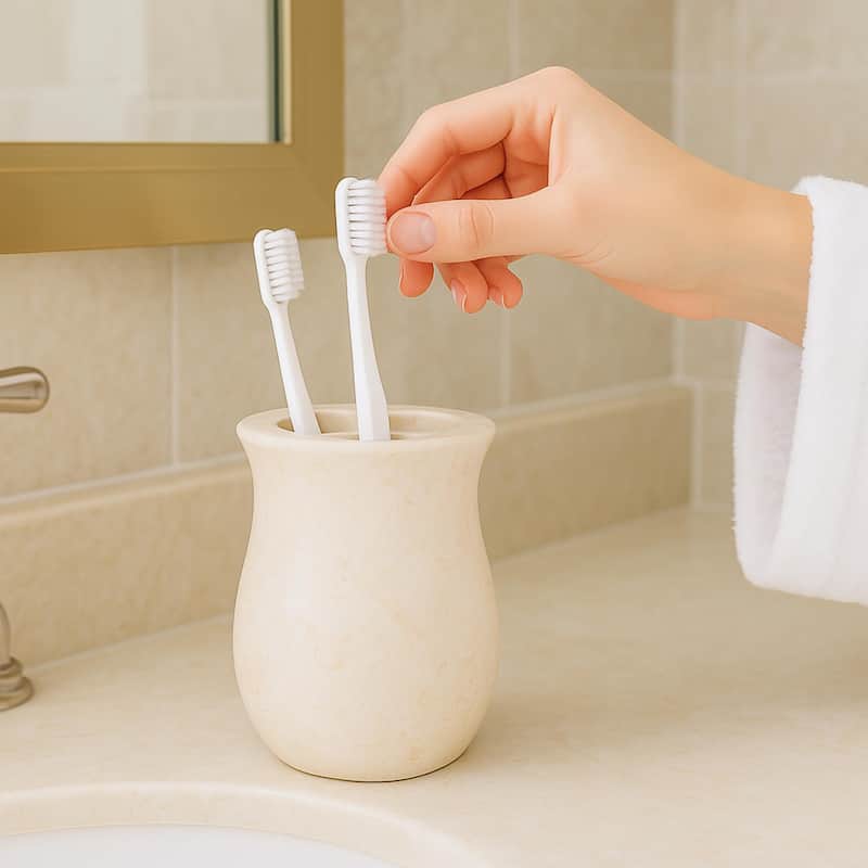 Creative Home Vase Collection Champagne Marble Toothbrush Holder, Tooth Brush Holder - Beige
