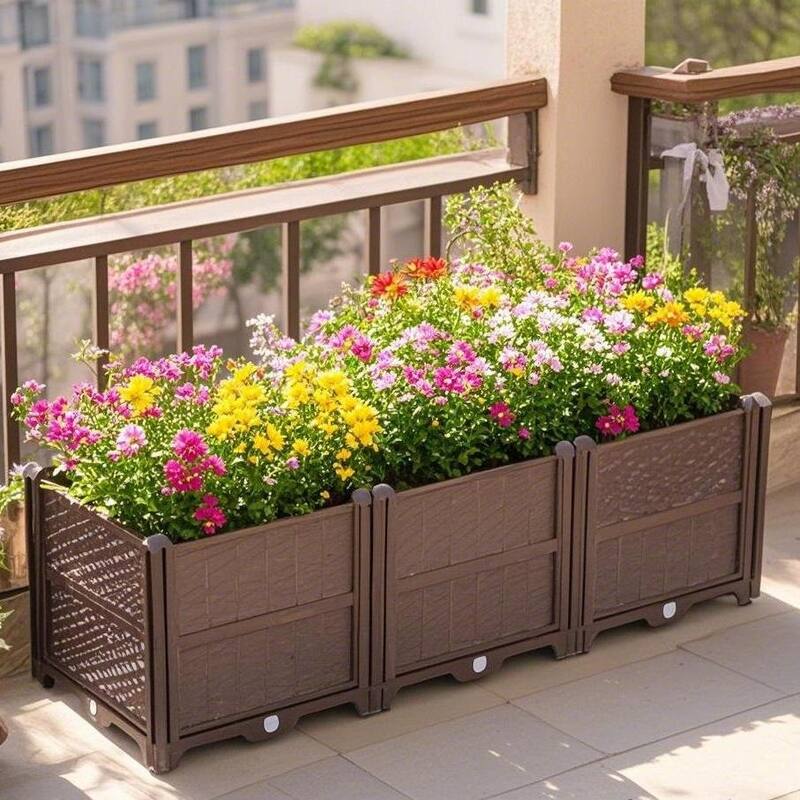 Rectangular Raised Garden Bed Kit Indoor Outdoor Plastic Grow Box for Fresh Vegetables, Herbs, Flowers & Succulents