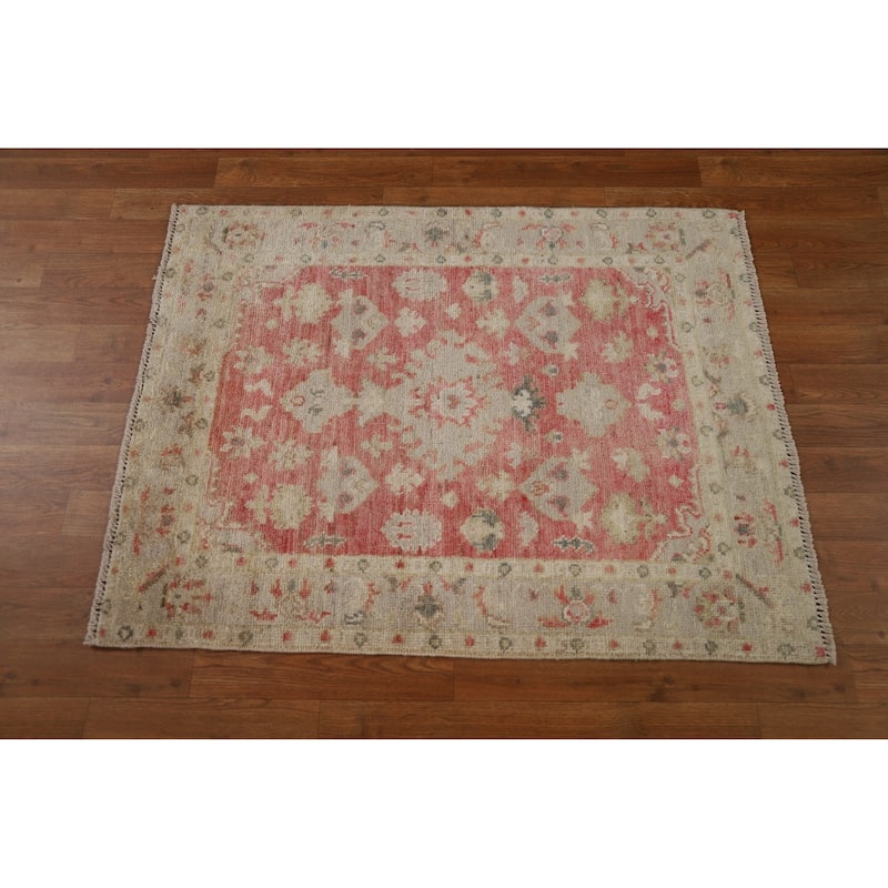 Muted Oushak Geometric Turkish Oriental Rug Hand-knotted Wool Carpet - 2'10" x 3'8"