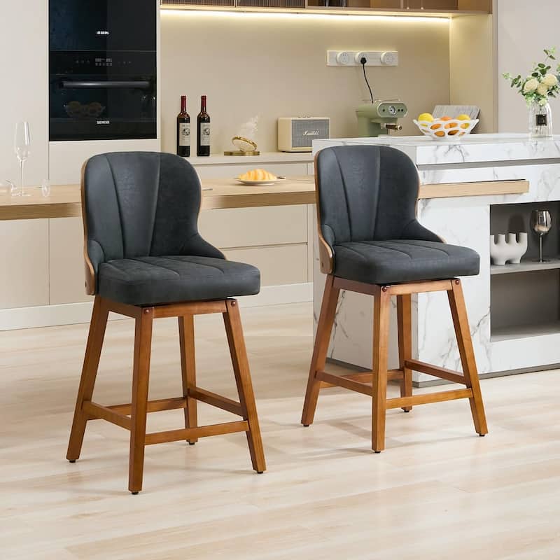 XINMICS 26 Inches Counter Height Bar Stools, Swivel PU Leather Bar Stools with Bentwood Backs, Set of 2/3 - N/A