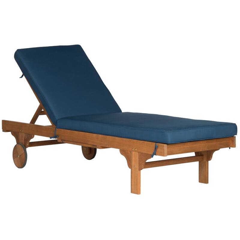 SAFAVIEH Outdoor Newport Brown/Navy Adjustable Chaise Lounge