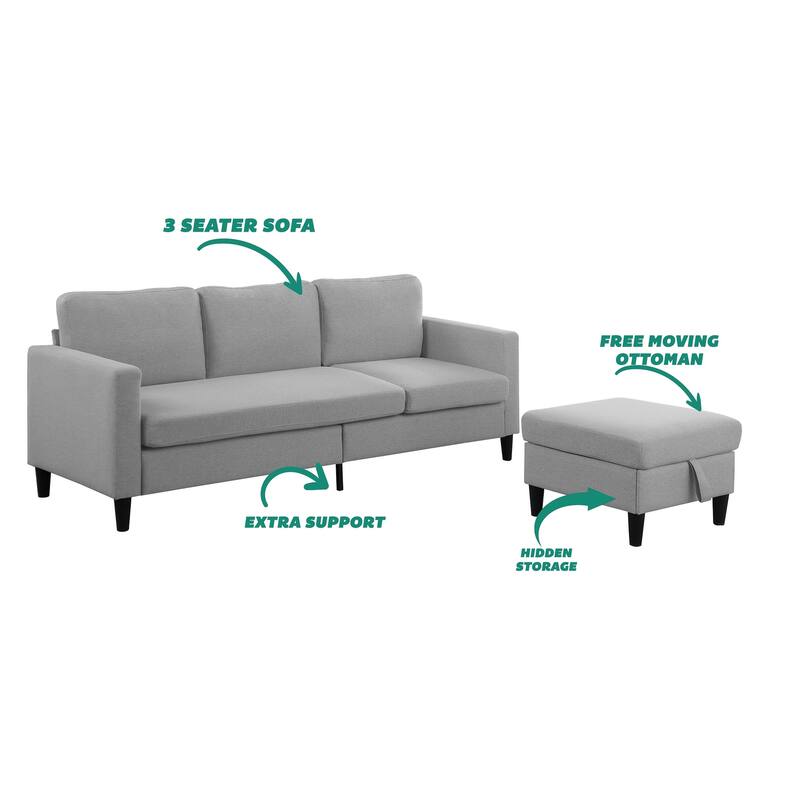Marcus 77" Mid Century Reversible Sectional with Storage Ottoman