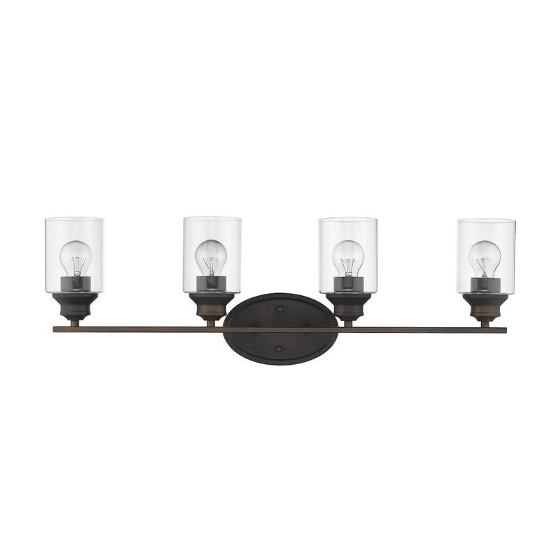 Bronze 4-Light Flush Mount Wall Fixture with Clear Glass Shades and Dimmable Hardwired E26 Base - 9.88"H x 31"W x 5.75"D